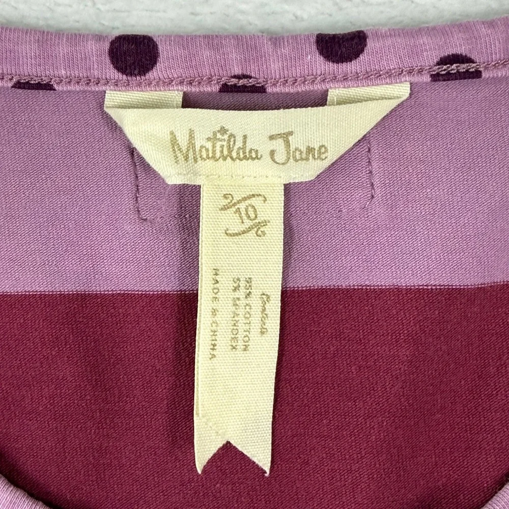 Matilda Jane Girls Size 10 Purple Striped Polka Dot Tiered Ruffle Sleeveless Top